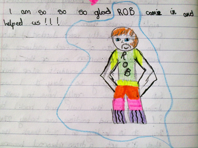 drawing of Rob by a schoolchild
