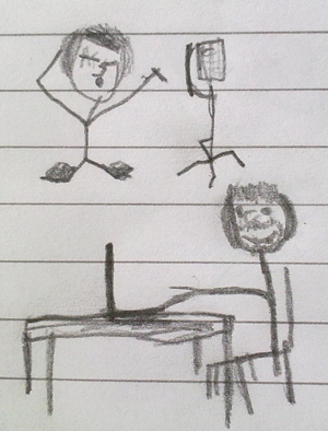 drawing of a recording session by a schoolchild